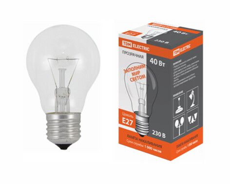 Лампа накаливания ЛОН Б 230-40, 40 Вт, Е27 КЭЛЗ | SQ0343-0017 TDM