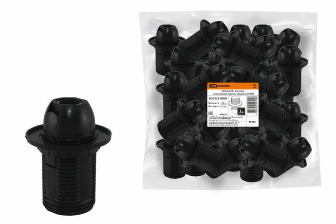 Патрон Е14 с кольцом, термостойкий пластик, черный, Б/Н | SQ0335-0058 TDM