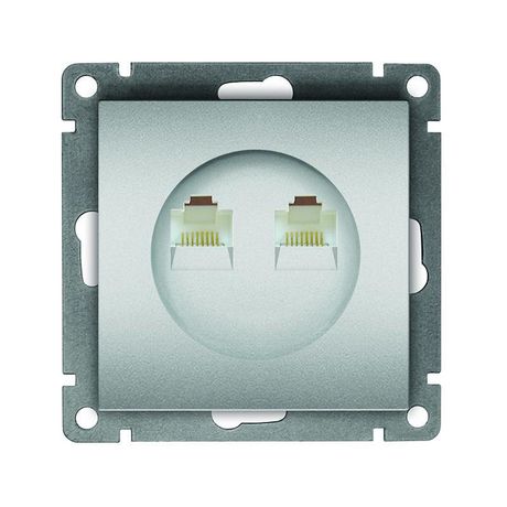 Розетка компьютерная двухместная серия Афина с/у, 1А, RJ45, серебро (еврослот) - A1086-S Союз
