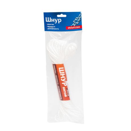 Шнур витой трехрядный ПП 5 мм, белый, 10 м | 139969 Tech-KREP