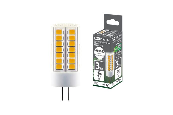 Лампа светодиодная G4-3 Вт-230 В-6500 К, SMD, 16x43 мм | SQ0340-0212 TDM