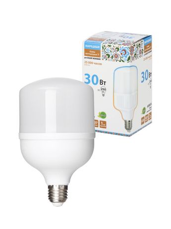 Лампа светодиодная T-30 Вт-230 В-6500 К–E27 (99x168 мм) НАРОДНАЯ | SQ0340-1643 TDM