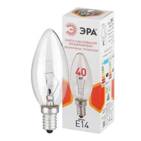 Лампа накаливания B36 40Вт Е14 / E14 230В свечка прозрачная | Б0066509 ЭРА