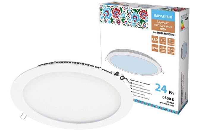 Светильник светодиодный встраиваемый Downlight ДВО Народный СВО (белый) 24Вт 6500К IP20 опал | SQ0329-0244 TDM ELECTRIC