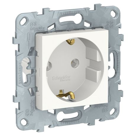 Механизм розетки 1-м СП 2мод. Unica New 16А IP20 250В с заземл. без защ. шторок винт. клеммы бел. SchE NU503618 APC