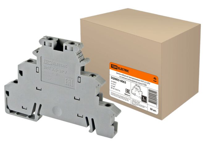 Зажим наборный трехуровневый ЗНТ 2,5-3PV (со связью потенциалов) серый TDM | SQ0803-0063