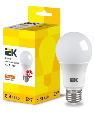 Лампа светодиодная Alfa 8Вт A60 грушевидная 3000К E27 230В (6шт) IEK LLA-A60-8-230-30-E27-6