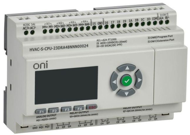 Контроллер программируемый логический HVAC S ЦПУ 8DI 8DO 1AI 4PT 2AO LED дисплей RS485 24В DC ONI HVAC-S-CPU23DRA48NNN00024 IEK