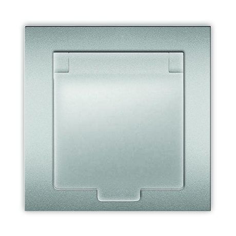 Розетка одноместная с крышкой UNIVersal серия Афина с/з, с/у, 16А, 220В, серебро (еврослот), механизм - A0029-S Союз