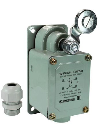 Выключатель концевой ВК-300-БР-11-67У2-41, рычаг с роликом, сальником, ход вправо, самовозврат, ступень 4- 71мм, IP67 - ET502340 Электротехник
