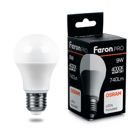 Лампа светодиодная .PRO LB-1009 Шар E27 9W 4000K OSRAM LED | 38027 Feron