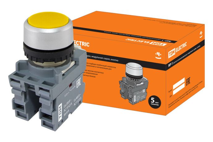 Кнопка MP1-20Y в сборе d22мм 1з+1р желтая | SQ0747-0003 TDM