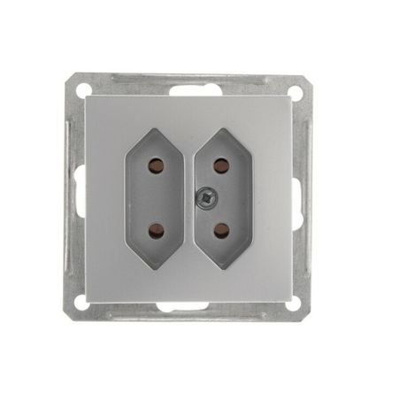 Розетка 2-м СП W59 6А IP20 без рамки кл.2 под пл. вилки мат. хром SchE RS6-253-5-86 Schneider Electric