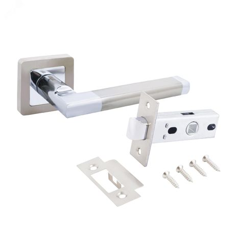 Комплект ручек и защелка АЛЛЮР АРТ ВЕНСАН SN/CP+L45-8 SN (2682/S45) мат.никель/хром - 14665 ПТК