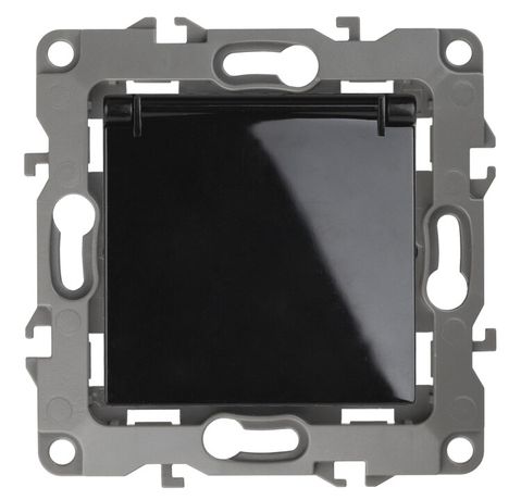 Розетка однофазная скрытого монтажа, в рамку с заземлением со шторками черный крышкой 16А 250В IP20 автоматические (безвинтовые) зажимы 12-2103-06 Эра 12 - Б0014698