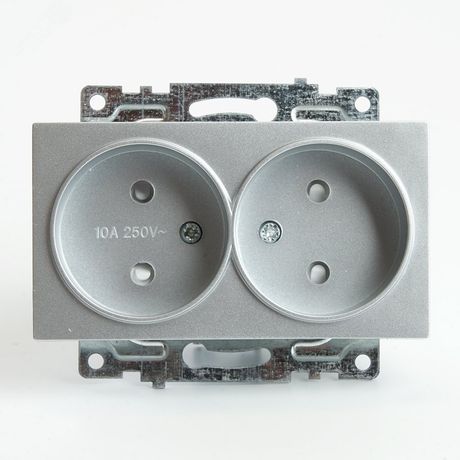 Розетка 2-местная с защитной шторкой (механизм) б/з, 250В, 10А, серия Катрин, GLS10-7113-03, серебро | 39583 STEKKER FERON