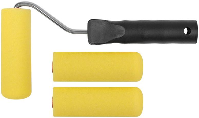 Валик поролоновый желтый с ручкой ''мини'' 100 мм + 2 сменных ролика - 02831 РОС