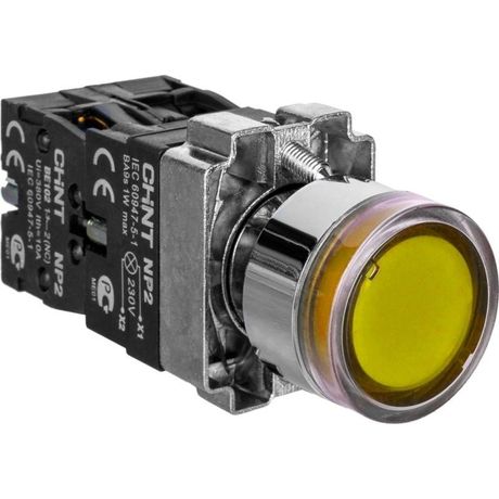 Кнопка управления NP2-BW3561 плоская, желтая, 1НО, AC/DC230В(LED), IP40 (R) | 574788 CHINT