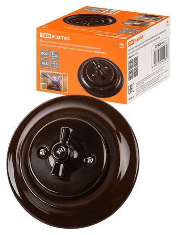 Выключатель скрытой установки фарфоровый поворотный перекрёстный с ручкой (бантик) 10А коричневый «Б | SQ1820-0418 TDM