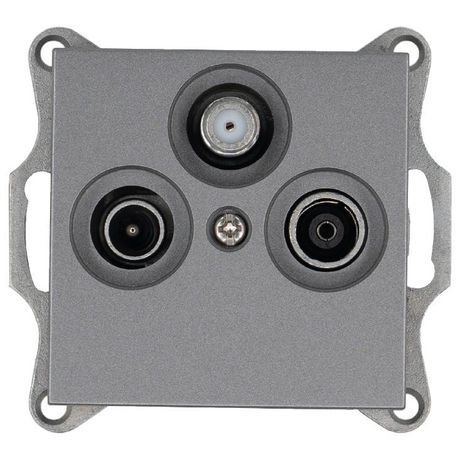 Розетка телевизионная проходная TV + FM SAT 3-м Ф9.5мм механизм алюм. Jasmart G6207S