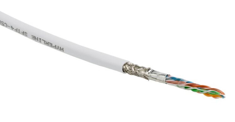 Кабель витая пара SF/UTP кат.5E 4 пары 24 AWG ОЖ solid экран-фольга + медн. оплетка PVC -20град.C-+75град.C SFUTP4-C5E-S24-IN-PVC-WH-305 гарантия: 15 лет компонентн. / 25 системн. бел. (уп.305м) Hyperline 444639