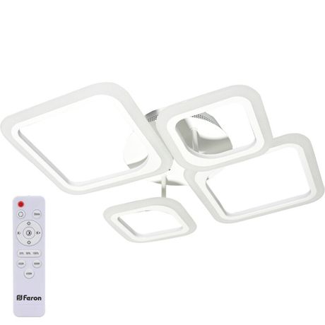 Светильник светодиодный управляемый с пультом 84W, Max. 5200Lum, 3000К-6500K, IP20, белый AL5940 Quadro | 41670 FERON