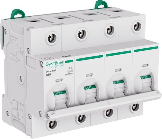 Автоматический выключатель (АВ) 27мм B 80A 4P 10 kA 400В Systeme9 - S9H31480 APC Systeme Electric арт. S9H31480