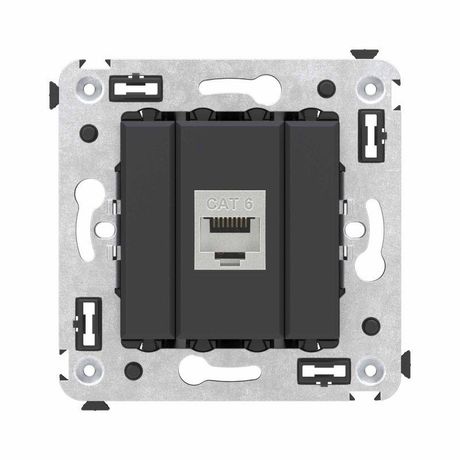 Компьютерная розетка RJ-45 без шторки в стену, кат.6 одинарная экранированная, "Avanti", "Черный матовый" | 4412793 DKC ДКС