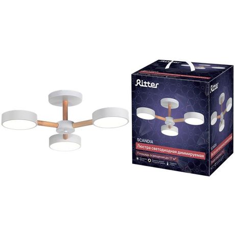 Люстра светодиодная SCANDIA 45Вт 2700К/4200К/6400К 580х160мм 17кв.м ДУ 3 режима диммир. бел./дерево Ritter 51589 4 REV
