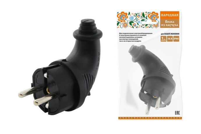 Вилка угловая каучук 2Р+РЕ 16А 250В IP44 серии "Народная" | SQ0612-0030 TDM