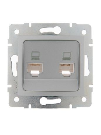 Розетка компьютерная + телефонная 2-м СП Karina RJ45 RJ11 механизм матов. серебр. LEZARD 707-4388-143