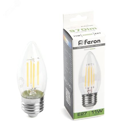 Лампа светодиодная LED 11вт Е27 белый свеча FILAMENT - LB-713 38273 FERON