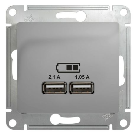Розетка USB 2-м СП Glossa тип A+A 5В/2100мА 2х5В/1050мА механизм алюм. SE GSL000333 APC