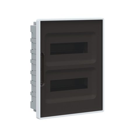 Щиток встраиваемый 24мод. FRAME для полых стен с тонированной дверцей 4 шинами PEN (2шт на 8 отверст. и 2шт 6 отверст.) бел. DKC F24B3WD ДКС