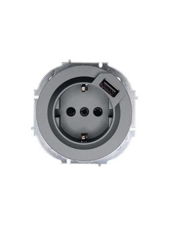 Розетка 1-м СП OSEN с заземл. + USB разъем механизм сер. матов. LEZARD 743-7488-181