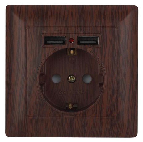 Розетка СП Solo 4-410-10 16А 250В P+E Schuko 2хUSB защ. шторки венге Intro Б0043408 ЭРА