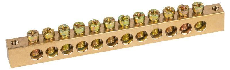 Шина NO-122-23 PEN земля-ноль 8х12мм 12/2 латунная крепеж по краям | Б0047238 ЭРА