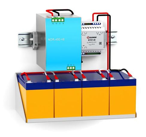 Комплект бесперебойного питания, 48VDC, питание 94-48 53VDC, 47-63Гц, максимальная нагрузка 8А, ток заряда батареи 0,5А, 125х250х139мм - 40119 Тахион КБП-48/8
