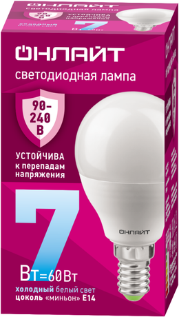 Лампа светодиодная 90 420 OLL-G45-7-230-6.5K-E14-FR (PRO 90-240 В) | 90420 ОНЛАЙТ Navigator