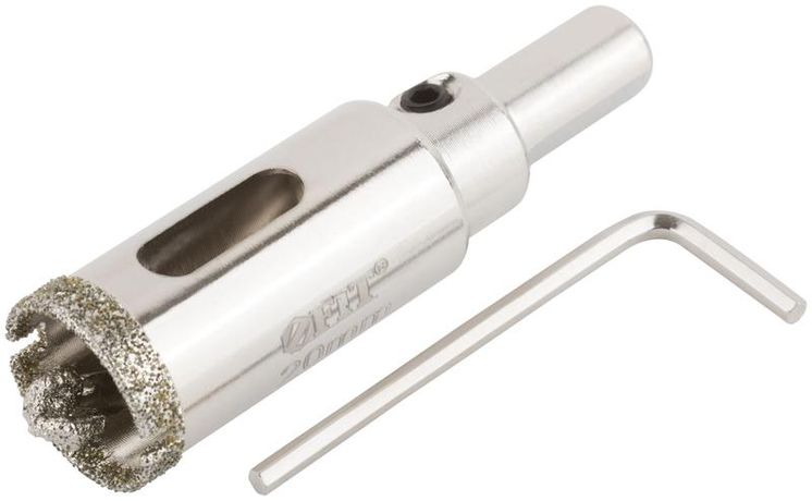 Коронка кольцевая по керамограниту, камню и кафелю алмазная с центровочным сверлом 20х67 мм - 16208 РОС