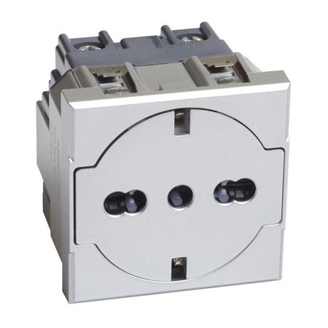 Розетка 1-м СП 2мод. Axolute 16А IP20 250В 2P+E немецк./итальянск. стандарт с плоск. лицев. панелью алюм. Leg BTC HC4140/16F Legrand