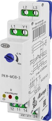 Реле контроля трехфазного линейного напряжения РКФ-М08-3-15 AC400В УХЛ4 аналог ЕЛ-13 с функцией сопротивления изоляции задержка сраб. 0.1-10с ток контактов исполн. 8А 2п Меандр A8302-16935000