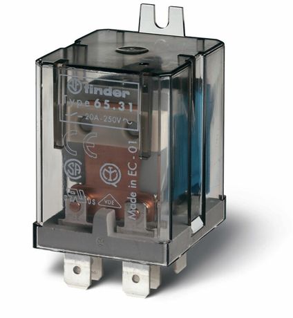 Силовое электромеханическое реле, монтаж в наконечники Faston 250 (6.3x0.8мм), 1NO 30A, контакты AgCdO (зазор 3мм), катушка 24В AC, степень защиты RTI, без заднего монтажного фланца, опции: нет - 653180240309 FINDER 65.31.8.024.0309