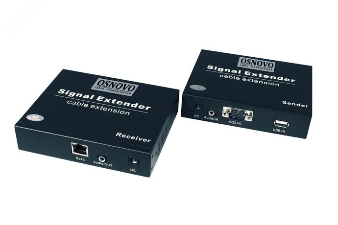 Комплект TLN-VKM/1+RLN-VKM/1(ver2) (передатчик + приемник) для передачи VGA USB (клавиатура+мышь) и аудиосигнала по сети Ethernet OSNOVO 14058 OSNOVO арт. 14058