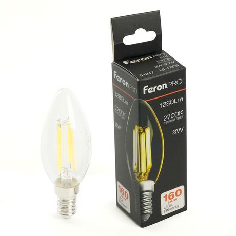 Лампа светодиодная LED 8вт Е14 теплый свеча FILAMENT .PRO - 51247 FERON