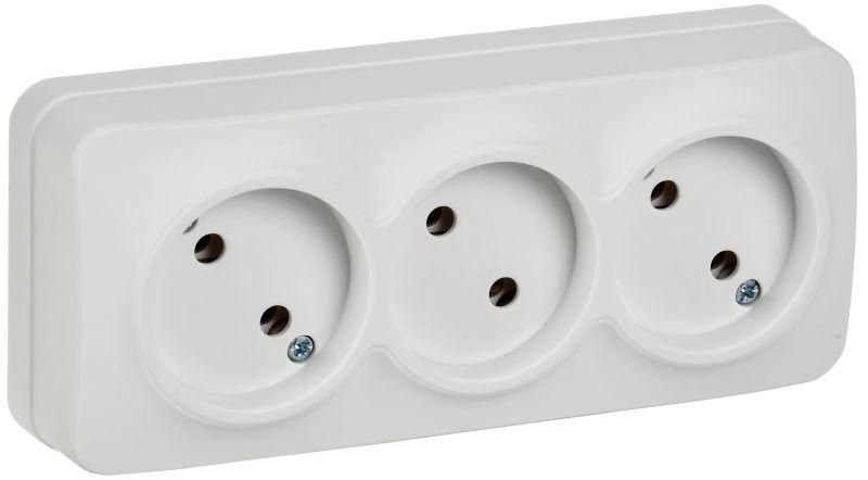 Розетка 3-м ОП GLORY РС23-2-ХБм 10А без заземл. защ. шторок бел. матов. IEK ERH30-K01M-10