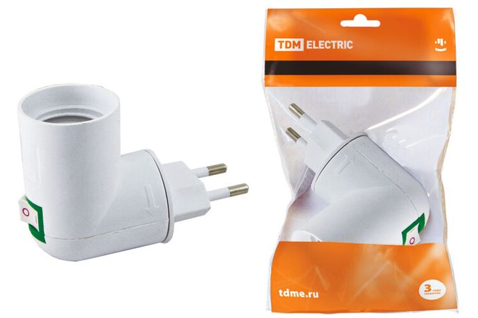 Переходник вилка-Е27 с выключателем, белый | SQ0335-1007 TDM