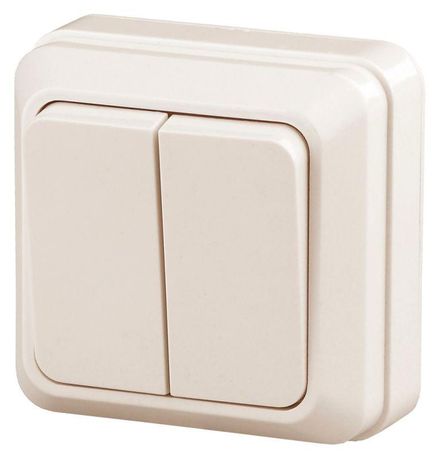 Выключатель двухклавишный наружный (открытой установки) слоновая кость 10А 250В Intro Quadro 2-104-02 - Б0053759 ЭРА