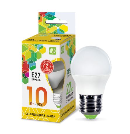 Лампа светодиодная LED-ШАР-standard 10Вт 230В Е27 3000К 900Лм | 4690612015477 ASD