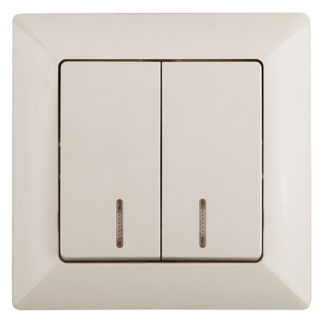Выключатель двухклавишный скрытого монтажа с подсветкой слоновая кость 10А 250В Intro Solo 4-105-02 - Б0053594 ЭРА